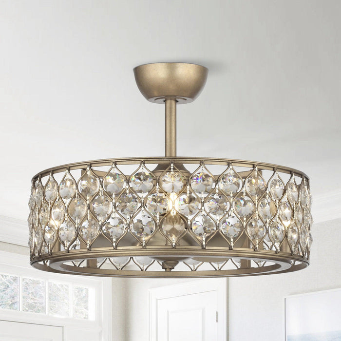 25" Modern Downrod Mount Crystal Fandelier with Lighting and Remote Control - Sweatfully