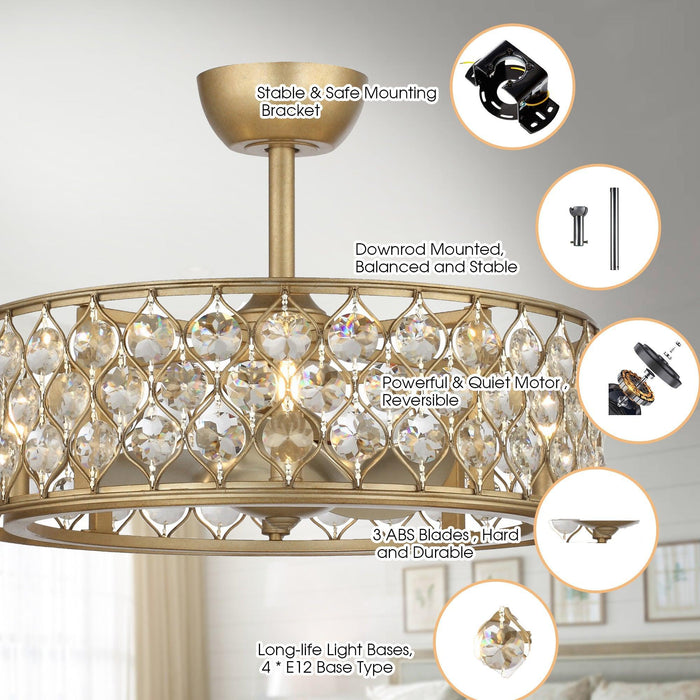 25" Modern Downrod Mount Crystal Fandelier with Lighting and Remote Control - Sweatfully