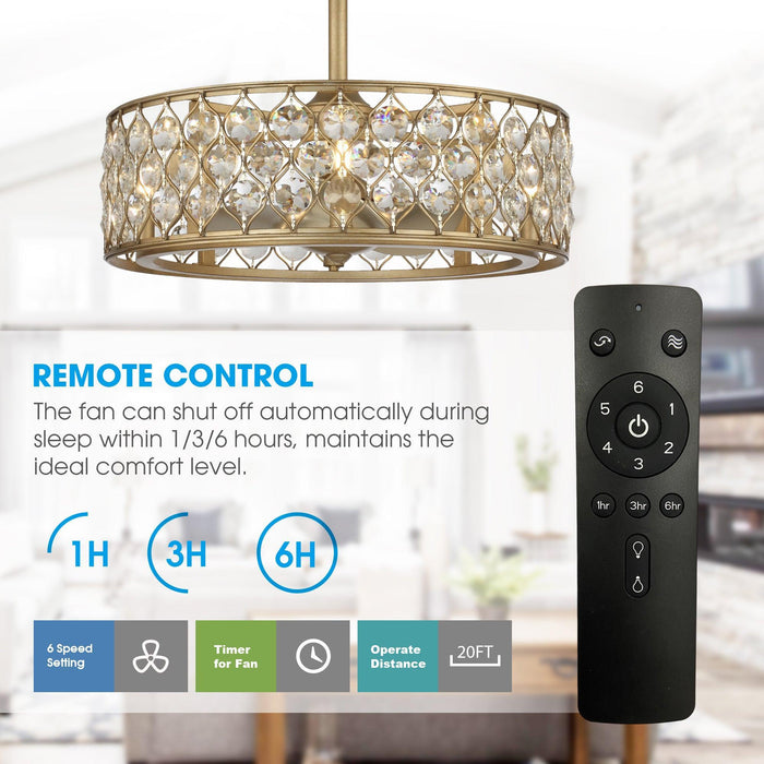25" Modern Downrod Mount Crystal Fandelier with Lighting and Remote Control - Sweatfully