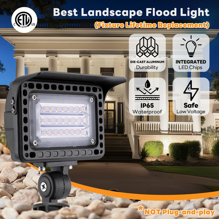 Gardenreet Outdoor Flood Light , Dimmable Integrated LED, Die-cast Aluminum, 7/12/20W 2700K, 12V Low Voltage, Waterproof Security Light Landscape Fixture with Adjustable Angle Arm and Rotating Lamp Shades (2507) - Sweatfully