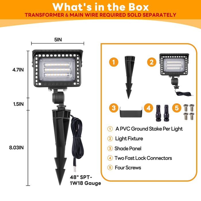 Gardenreet Outdoor Flood Light , Dimmable Integrated LED, Die-cast Aluminum, 7/12/20W 2700K, 12V Low Voltage, Waterproof Security Light Landscape Fixture with Adjustable Angle Arm and Rotating Lamp Shades (2507) - Sweatfully