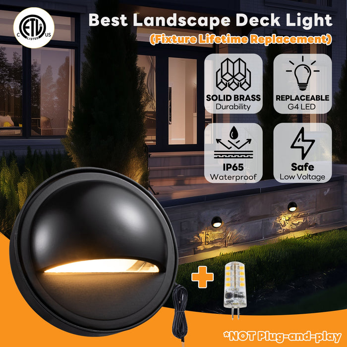 Gardenreet Solid Brass Low Voltage Landscape LED Deck Lights for Outdoor House Wall Step Lamp without G4 Bulb - Bronze/Black(2601) - Sweatfully