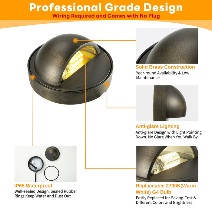 Gardenreet Solid Brass Low Voltage Landscape LED Deck Lights for Outdoor House Wall Step Lamp without G4 Bulb - Bronze/Black(2601) - Sweatfully