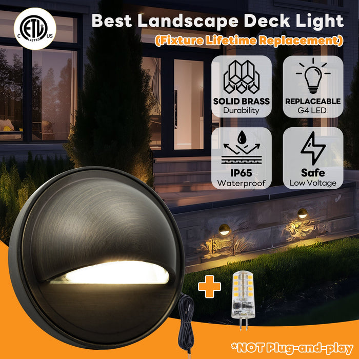 Gardenreet Solid Brass Low Voltage Landscape LED Deck Lights for Outdoor House Wall Step Lamp without G4 Bulb - Bronze/Black(2601) - Sweatfully