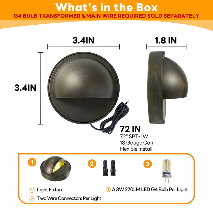 Gardenreet Solid Brass Low Voltage Landscape LED Deck Lights for Outdoor House Wall Step Lamp without G4 Bulb - Bronze/Black(2601) - Sweatfully
