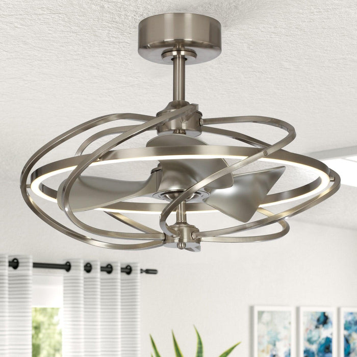 27" Bucholz Industrial DC Motor Brushed Nickel Downrod Mount Reversible Ceiling Fan with Lighting and Remote Control - Sweatfully
