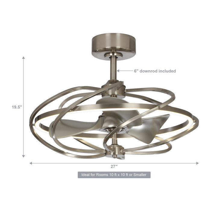 27" Bucholz Industrial DC Motor Brushed Nickel Downrod Mount Reversible Ceiling Fan with Lighting and Remote Control - Sweatfully