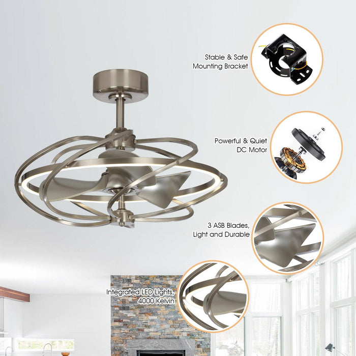 27" Bucholz Industrial DC Motor Brushed Nickel Downrod Mount Reversible Ceiling Fan with Lighting and Remote Control - Sweatfully