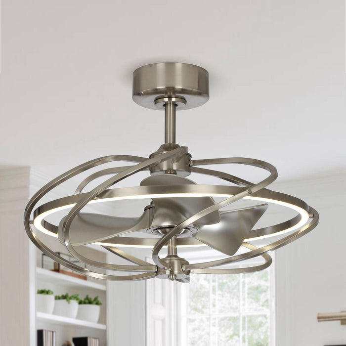 27" Bucholz Industrial DC Motor Brushed Nickel Downrod Mount Reversible Ceiling Fan with Lighting and Remote Control - Sweatfully