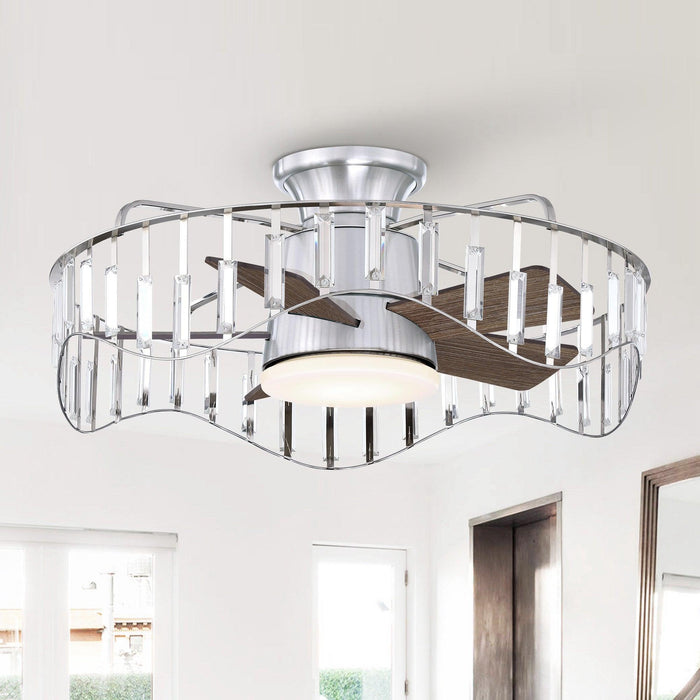 27" Modern Brush Nickel Flush Mount Reversible Ceiling Fan with Lighting and Remote Control - Sweatfully