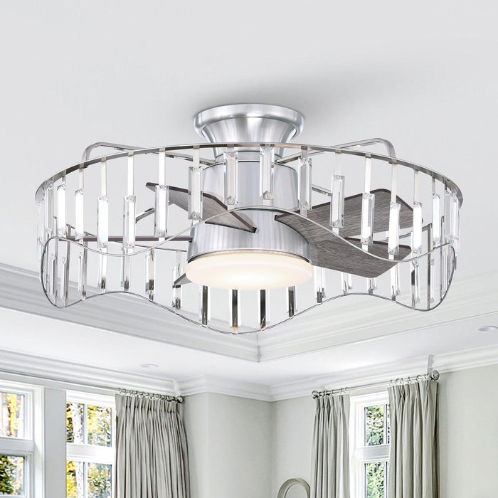 27" Modern Brush Nickel Flush Mount Reversible Ceiling Fan with Lighting and Remote Control - Sweatfully
