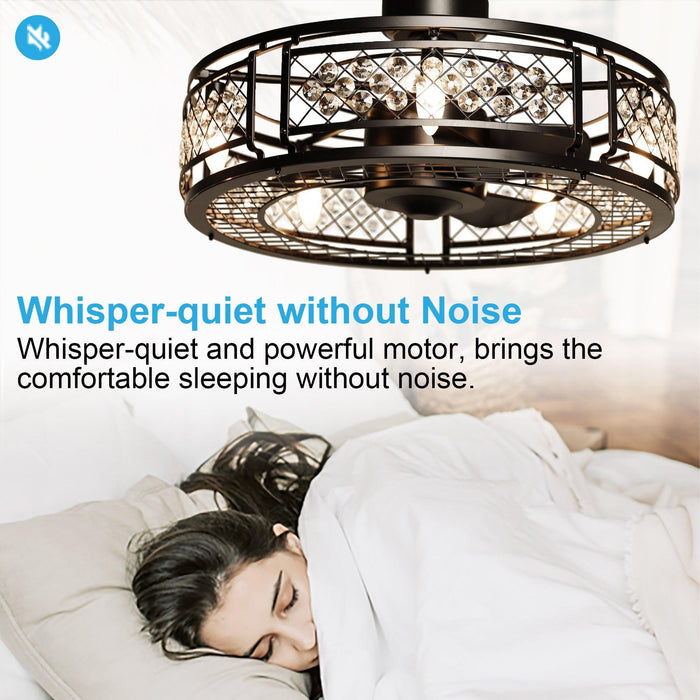 27" Wright Modern DC Motor Downrod Mount Reversible Crystal Ceiling Fan with Lighting and Remote Control - Sweatfully