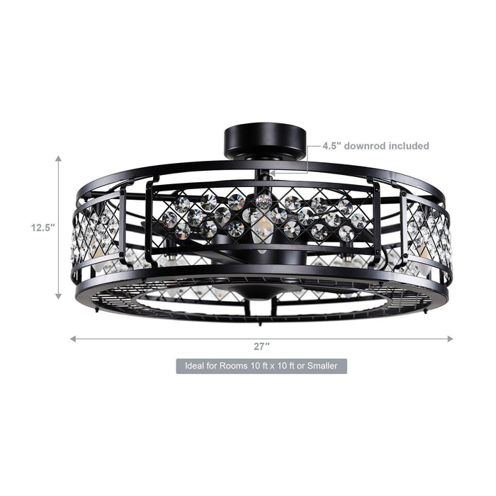 27" Wright Modern DC Motor Downrod Mount Reversible Crystal Ceiling Fan with Lighting and Remote Control - Sweatfully
