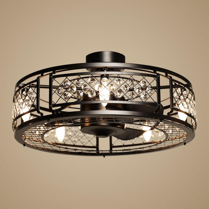 27" Wright Modern DC Motor Downrod Mount Reversible Crystal Ceiling Fan with Lighting and Remote Control - Sweatfully