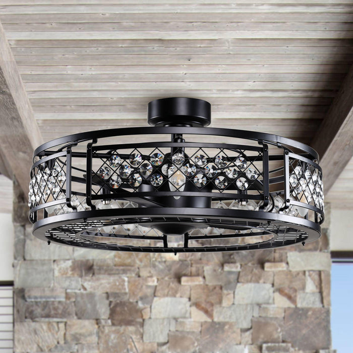 27" Wright Modern DC Motor Downrod Mount Reversible Crystal Ceiling Fan with Lighting and Remote Control - Sweatfully