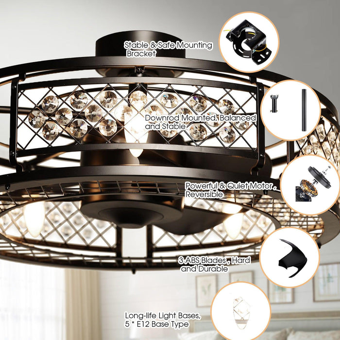 27" Wright Modern DC Motor Downrod Mount Reversible Crystal Ceiling Fan with Lighting and Remote Control - Sweatfully