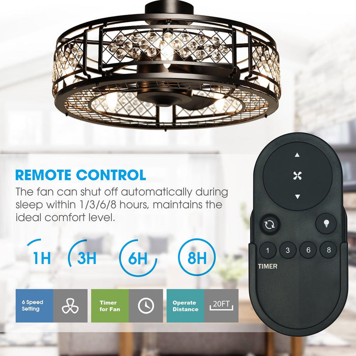 27" Wright Modern DC Motor Downrod Mount Reversible Crystal Ceiling Fan with Lighting and Remote Control - Sweatfully
