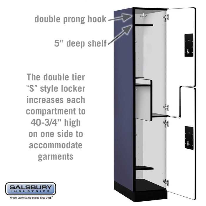 Salsbury 15" Wide Double Tier 'S' Style Designer Wood Locker - 1 Wide - 6 Feet High - 21 Inches Deep - Blue - Black Electronic Locks - Sweatfully