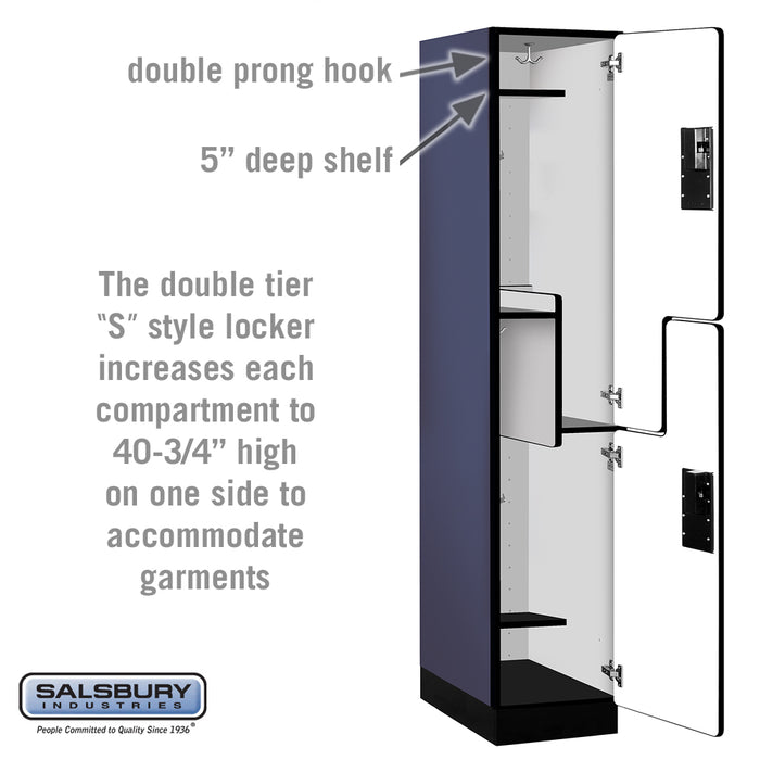 Salsbury 15" Wide Double Tier 'S' Style Designer Wood Locker - 1 Wide - 6 Feet High - 21 Inches Deep - Blue - Hasps - Sweatfully