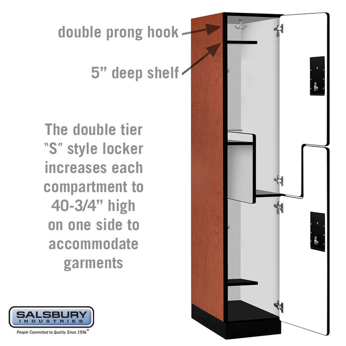 Salsbury 15" Wide Double Tier 'S' Style Designer Wood Locker - 1 Wide - 6 Feet High - 21 Inches Deep - Cherry - Black Electronic Locks - Sweatfully