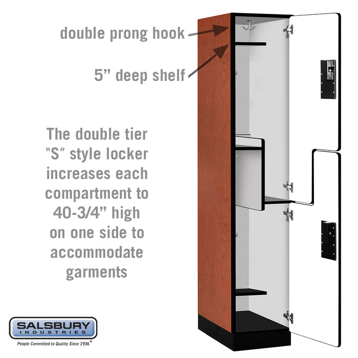 Salsbury 15" Wide Double Tier 'S' Style Designer Wood Locker - 1 Wide - 6 Feet High - 21 Inches Deep - Cherry - Hasps - Sweatfully