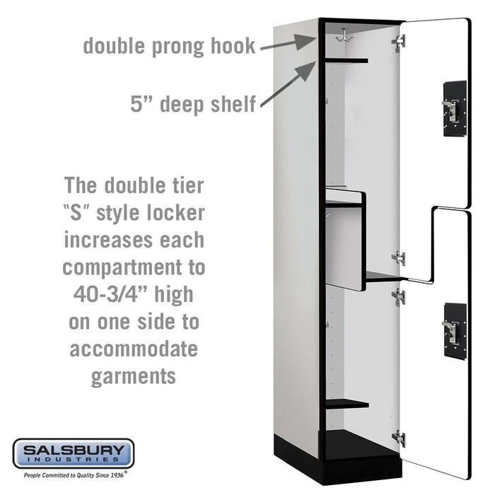 Salsbury 15" Wide Double Tier 'S' Style Designer Wood Locker - 1 Wide - 6 Feet High - 21 Inches Deep - Gray - Black Resettable Combination Locks - Sweatfully