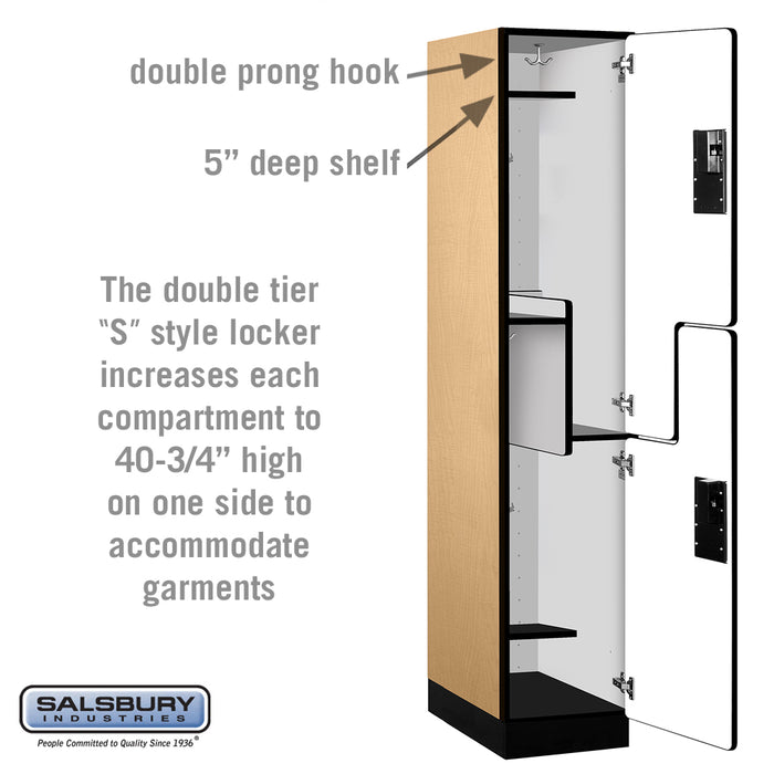Salsbury 15" Wide Double Tier 'S' Style Designer Wood Locker - 1 Wide - 6 Feet High - 21 Inches Deep - Maple - Hasps - Sweatfully