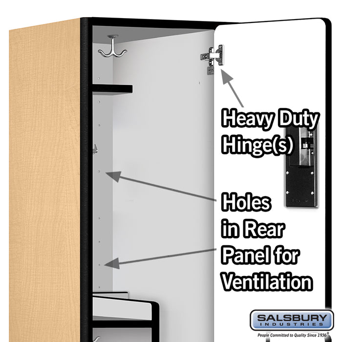 Salsbury 15" Wide Double Tier 'S' Style Designer Wood Locker - 1 Wide - 6 Feet High - 21 Inches Deep - Maple - Hasps - Sweatfully