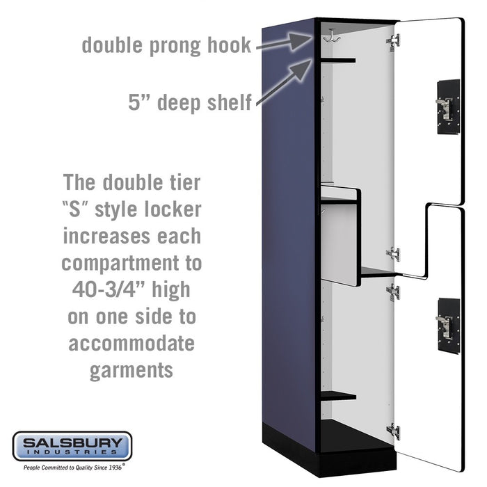 Salsbury 15" Wide Double Tier 'S' Style Designer Wood Locker - 1 Wide - 6 Feet High - 24 Inches Deep - Blue - Silver Resettable Combination Locks - Sweatfully