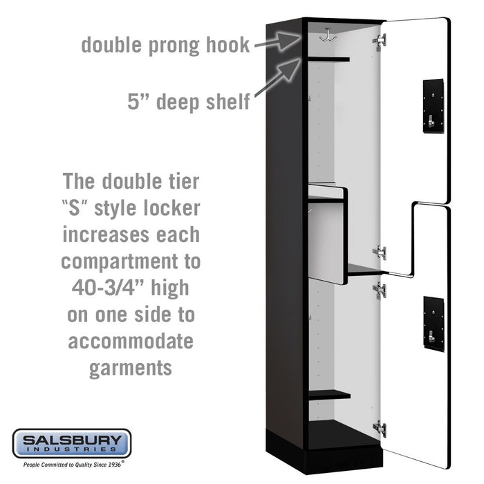 Salsbury 15" Wide Double Tier 'S' Style Designer Wood Locker - 1 Wide - 6 Feet High - 18 Inches Deep - Black - Black Electronic Locks - Sweatfully