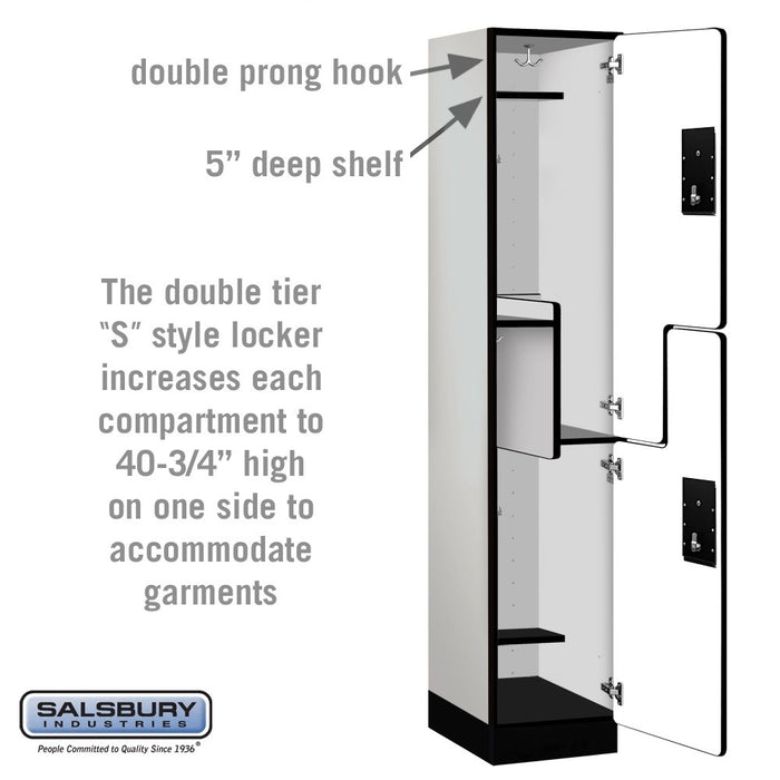 Salsbury 15" Wide Double Tier 'S' Style Designer Wood Locker - 1 Wide - 6 Feet High - 18 Inches Deep - Gray - Black Electronic Locks - Sweatfully