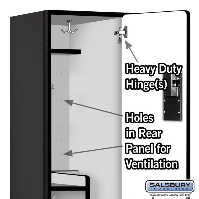 Salsbury 15" Wide Double Tier 'S' Style Designer Wood Locker - 1 Wide - 6 Feet High - 18 Inches Deep - Black - Hasps - Sweatfully
