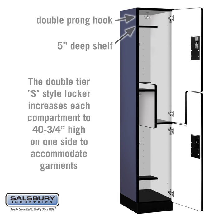 Salsbury 15" Wide Double Tier 'S' Style Designer Wood Locker - 1 Wide - 6 Feet High - 18 Inches Deep - Blue - Hasps - Sweatfully