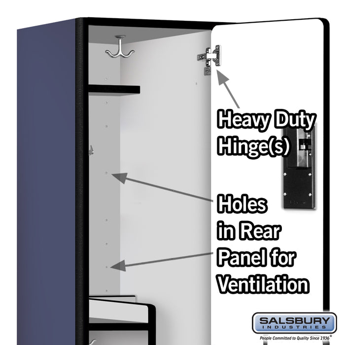 Salsbury 15" Wide Double Tier 'S' Style Designer Wood Locker - 1 Wide - 6 Feet High - 18 Inches Deep - Blue - Hasps - Sweatfully