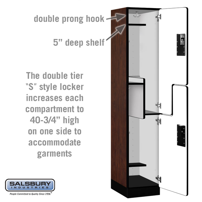 Salsbury 15" Wide Double Tier 'S' Style Designer Wood Locker - 1 Wide - 6 Feet High - 18 Inches Deep - Mahogany - Hasps - Sweatfully