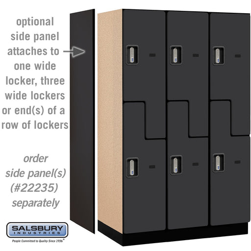 Salsbury 15" Wide Double Tier 'S' Style Designer Wood Locker - 3 Wide - 6 Feet High - 21 Inches Deep - Black - Silver Electronic Locks - Sweatfully