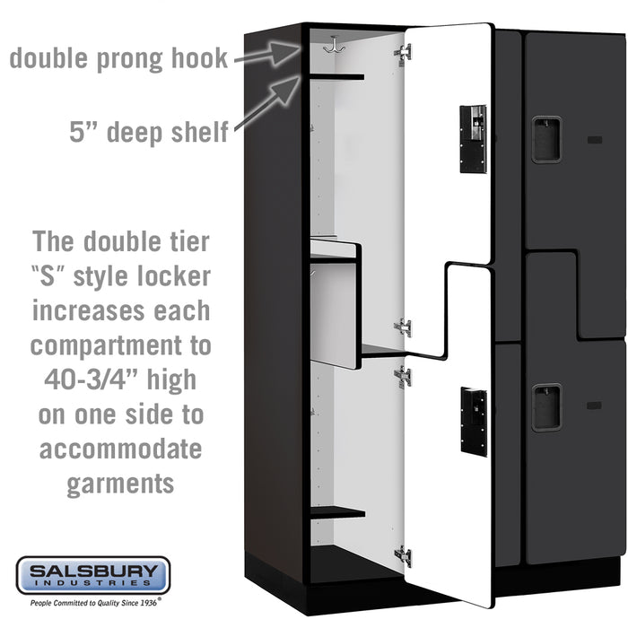 Salsbury 15" Wide Double Tier 'S' Style Designer Wood Locker - 3 Wide - 6 Feet High - 21 Inches Deep - Black - Hasps - Sweatfully