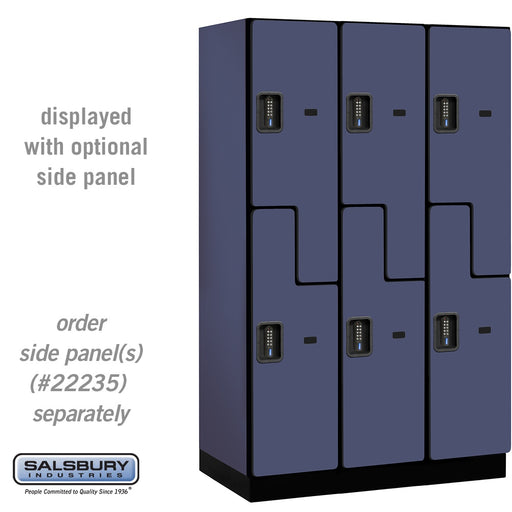 Salsbury 15" Wide Double Tier 'S' Style Designer Wood Locker - 3 Wide - 6 Feet High - 21 Inches Deep - Blue - Black Electronic Locks - Sweatfully