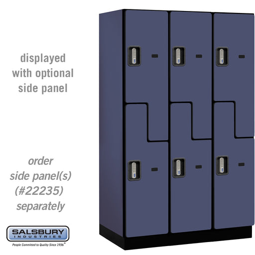 Salsbury 15" Wide Double Tier 'S' Style Designer Wood Locker - 3 Wide - 6 Feet High - 21 Inches Deep - Blue - Silver Electronic Locks - Sweatfully