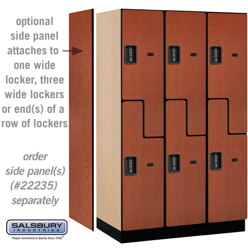 Salsbury 15" Wide Double Tier 'S' Style Designer Wood Locker - 3 Wide - 6 Feet High - 21 Inches Deep - Cherry - Black Electronic Locks - Sweatfully
