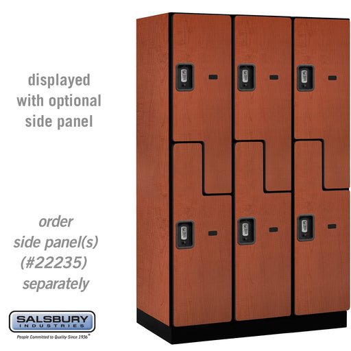 Salsbury 15" Wide Double Tier 'S' Style Designer Wood Locker - 3 Wide - 6 Feet High - 21 Inches Deep - Cherry - Silver Resettable Combination Locks - Sweatfully
