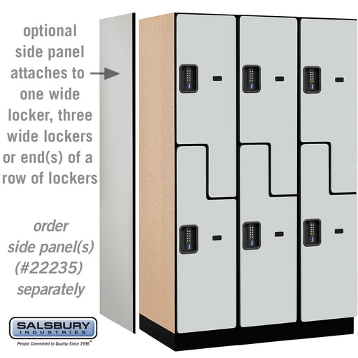 Salsbury 15" Wide Double Tier 'S' Style Designer Wood Locker - 3 Wide - 6 Feet High - 21 Inches Deep - Gray - Black Electronic Locks - Sweatfully