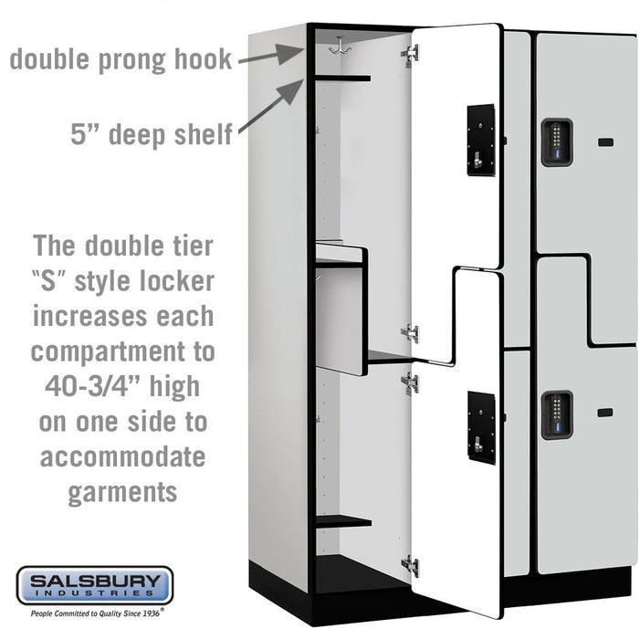 Salsbury 15" Wide Double Tier 'S' Style Designer Wood Locker - 3 Wide - 6 Feet High - 21 Inches Deep - Gray - Black Electronic Locks - Sweatfully