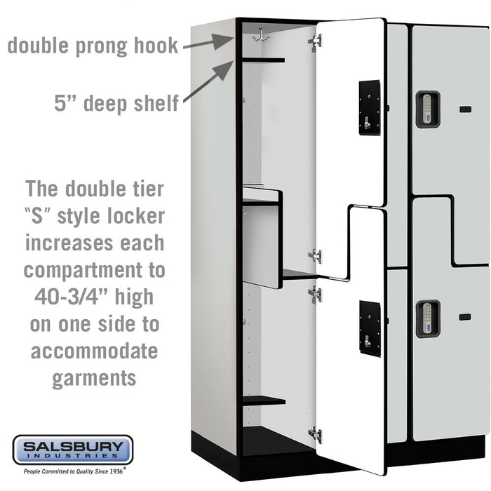 Salsbury 15" Wide Double Tier 'S' Style Designer Wood Locker - 3 Wide - 6 Feet High - 21 Inches Deep - Gray - Silver Electronic Locks - Sweatfully