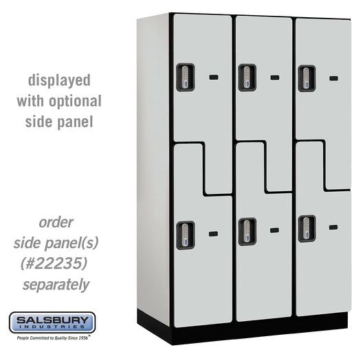 Salsbury 15" Wide Double Tier 'S' Style Designer Wood Locker - 3 Wide - 6 Feet High - 21 Inches Deep - Gray - Silver Electronic Locks - Sweatfully