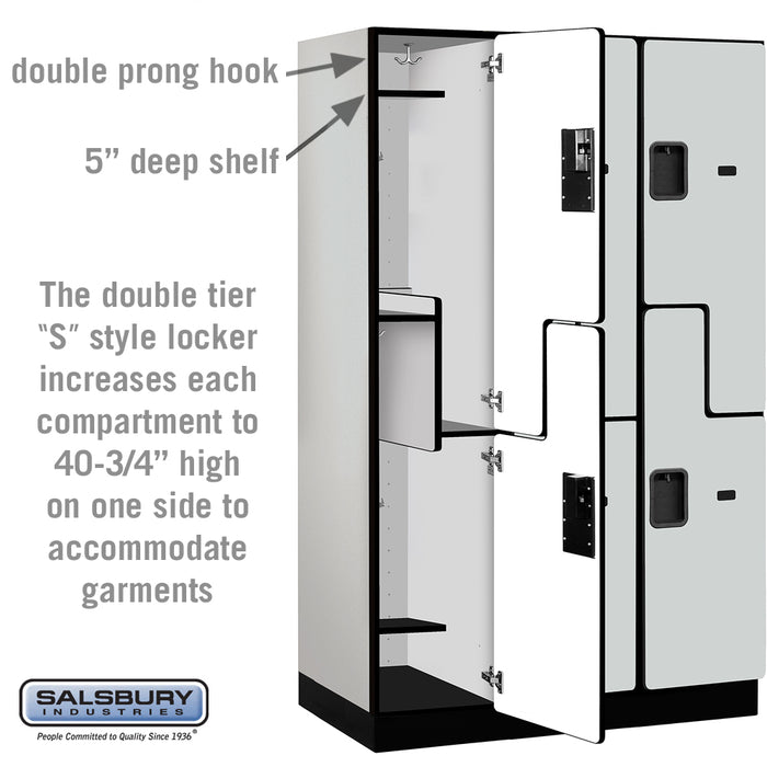 Salsbury 15" Wide Double Tier 'S' Style Designer Wood Locker - 3 Wide - 6 Feet High - 21 Inches Deep - Gray - Hasps - Sweatfully
