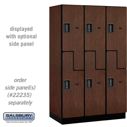 Salsbury 15" Wide Double Tier 'S' Style Designer Wood Locker - 3 Wide - 6 Feet High - 21 Inches Deep - Mahogany - Black Electronic Locks - Sweatfully