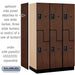 Salsbury 15" Wide Double Tier 'S' Style Designer Wood Locker - 3 Wide - 6 Feet High - 21 Inches Deep - Mahogany - Black Resettable Combination Locks - Sweatfully