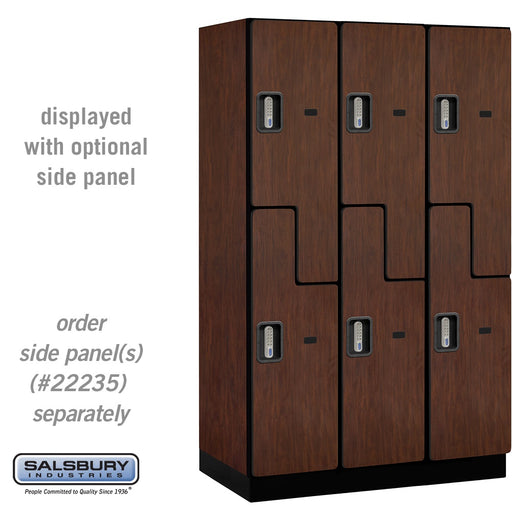 Salsbury 15" Wide Double Tier 'S' Style Designer Wood Locker - 3 Wide - 6 Feet High - 21 Inches Deep - Mahogany - Silver Electronic Locks - Sweatfully