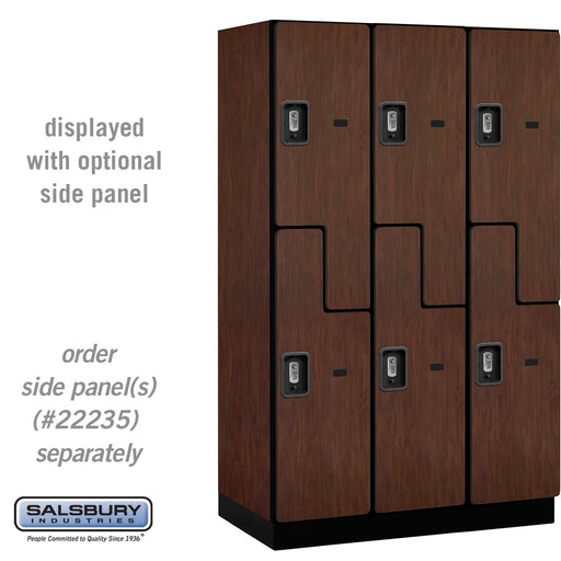 Salsbury 15" Wide Double Tier 'S' Style Designer Wood Locker - 3 Wide - 6 Feet High - 21 Inches Deep - Mahogany - Silver Resettable Combination Locks - Sweatfully